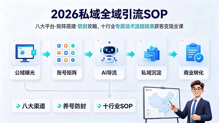 2026私域全域引流SOP|八大平台·矩阵搭建·防封攻略,十行业专属话术流程精准获客变现全课-猴哥VIP资源站