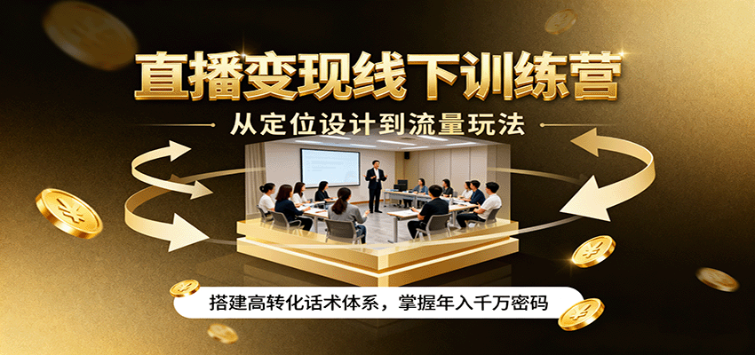 直播变现线下训练营，从定位设计到流量玩法，搭建高转化话术体系，掌握年入千万密码-猴哥VIP资源站