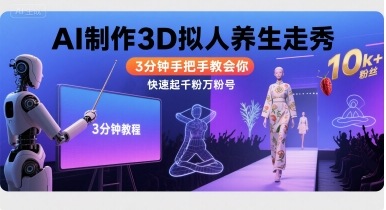 Ai制作3D拟人养生走秀，3分钟手把手教会你，快速起千粉万粉号-猴哥VIP资源站
