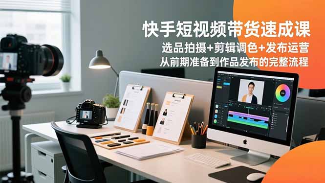 快手短视频带货速成课，选品拍摄+剪辑调色+发布运营，从前期准备到作品发布的完整流程-猴哥VIP资源站