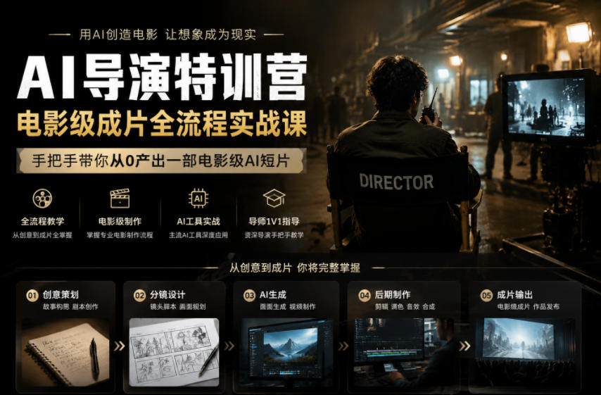 AI导演特训营，电影级成片全流程实战课，手把手带你从0产出一部电影级AI短片-猴哥VIP资源站