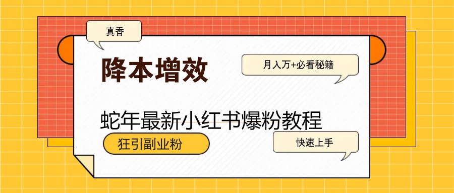 蛇年最新小红书爆粉教程，狂引副业粉，月入万+必看-猴哥VIP资源站