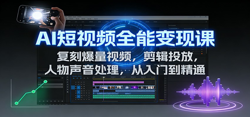 AI短视频全能变现课:复刻爆量视频,剪辑投放,人物声音处理,从入门到精通-猴哥VIP资源站