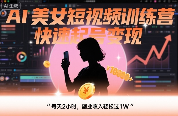 AI美女短视频训练营，快速起号变现，每天2小时，副业收入轻松过1W-猴哥VIP资源站