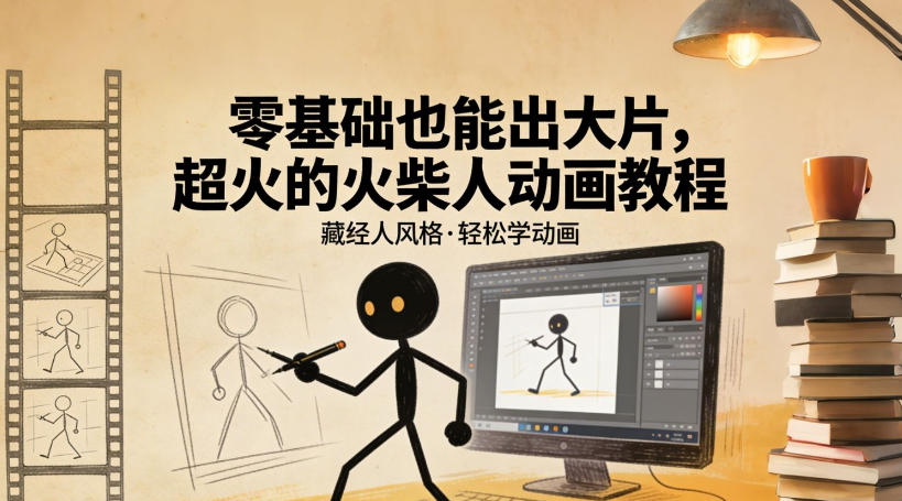 零基础也能出大片,超火的火柴人动画教程(藏经人风格)-猴哥VIP资源站