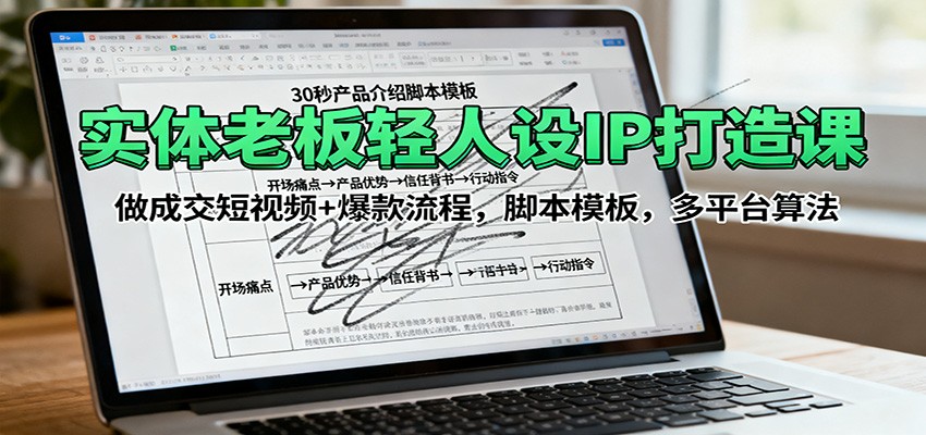 实体老板轻人设IP打造课:做成交短视频+爆款流程,脚本模板,多平台算法-猴哥VIP资源站