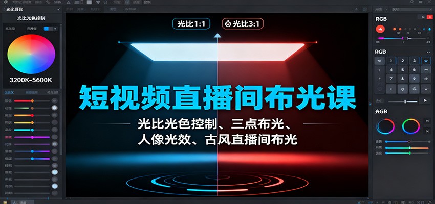 短视频直播间布光课：光比光色控制、三点布光、人像光效、古风直播间布光-猴哥VIP资源站