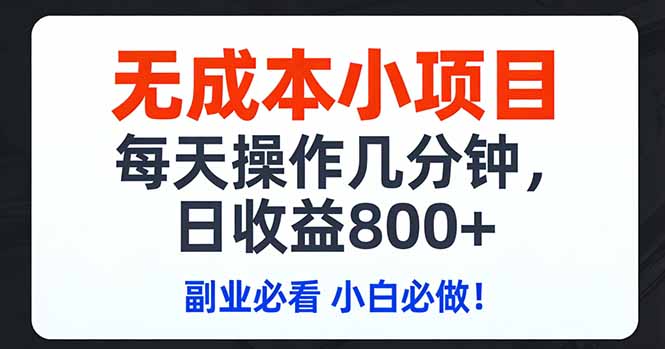 无成本小项目,每天操作几分钟,日收益800+ 副业必看 小白必做！-猴哥VIP资源站