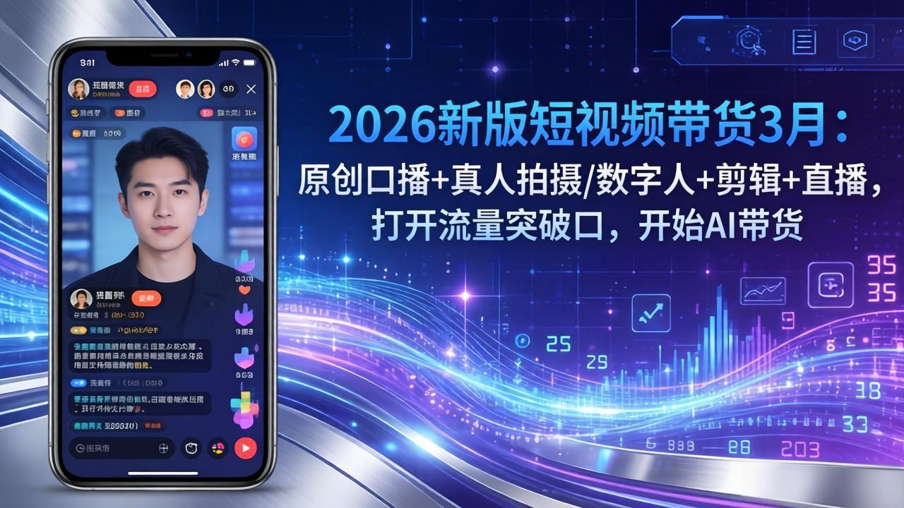 2026新版短视频带货3月:原创口播+真人拍摄/数字人+剪辑+直播,打开流量突破口,开始AI带货-猴哥VIP资源站