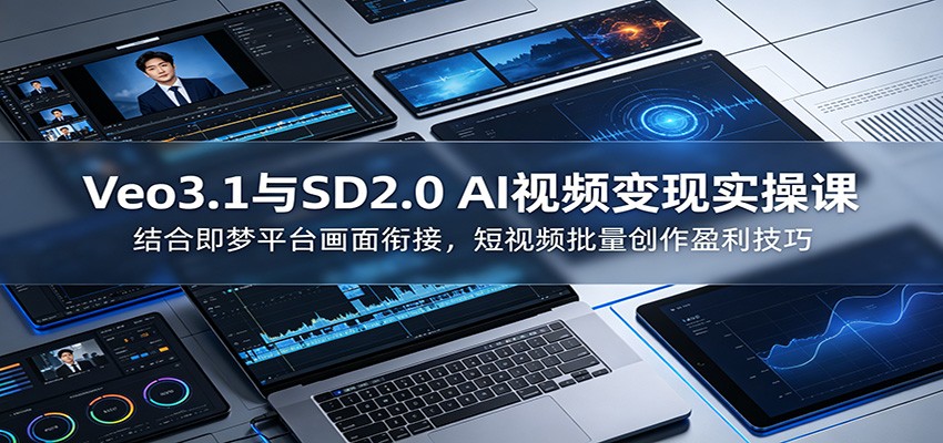 Veo3.1与SD2.0 AI视频变现实操课课：结合即梦平台画面衔接，短视频批量创作盈利技巧-猴哥VIP资源站