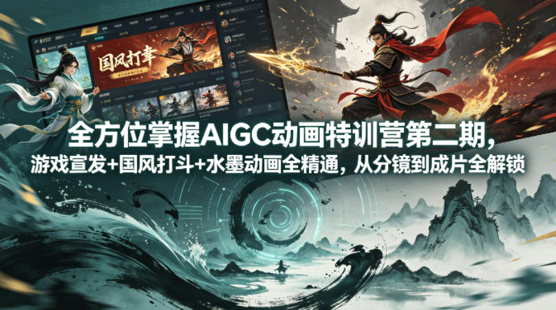 全方位掌握AIGC动画特训营第二期，游戏宣发+国风打斗+水墨动画全精通，从分镜到成片全解锁-猴哥VIP资源站