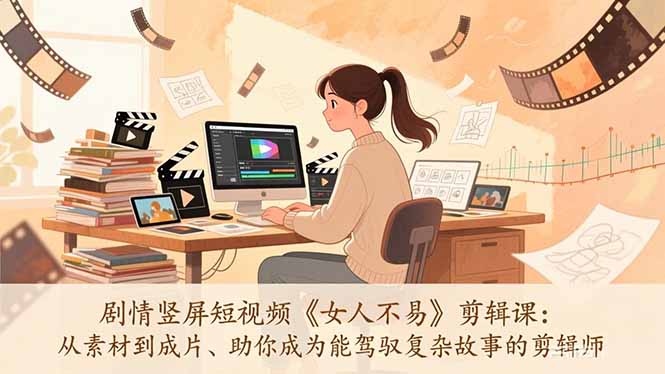 剧情竖屏短视频《女人不易》剪辑课:从素材到成片、助你成为能驾驭复杂故事的剪辑师-猴哥VIP资源站