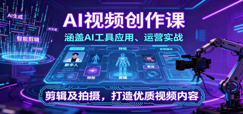 AI视频创作课，涵盖AI工具应用、运营实战、剪辑及拍摄，打造优质视频内容-猴哥VIP资源站