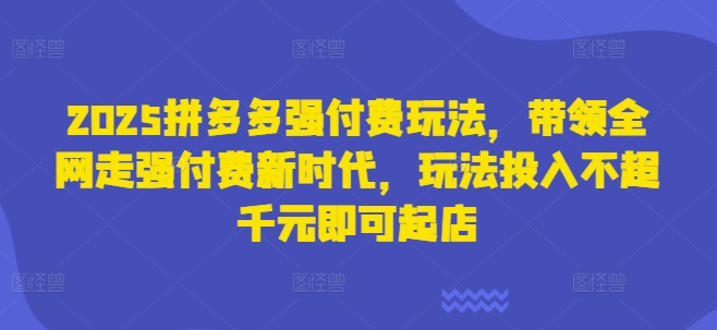 2025拼多多强付费玩法，带领全网走强付费新时代，玩法投入不超千元即可起店-猴哥VIP资源站
