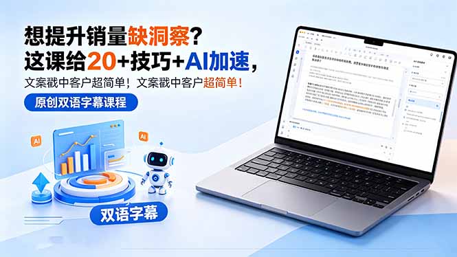 想提升销量缺洞察？这课给 20 + 技巧 + AI 加速，文案戳中客户超简单！【原创双语字幕】-猴哥VIP资源站