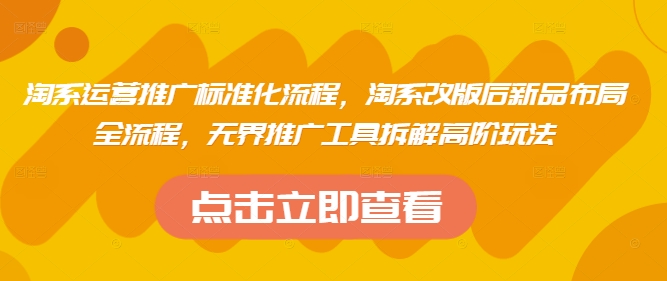 淘系运营推广标准化流程,淘系改版后新品布局全流程,无界推广工具拆解高阶玩法