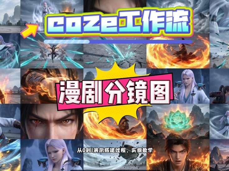 通过Coze工作流，制作《动漫分镜图》，两分钟制作完成25宫格分镜图，从0到1演示搭建过程，实操教学-猴哥VIP资源站