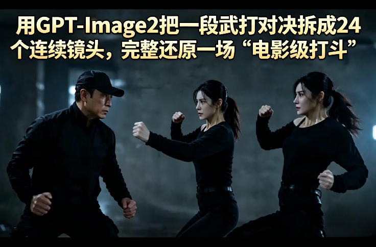 用GPT-Image2把一段武打对决拆成24个连续镜头，完整还原一场“电影级打斗”-猴哥VIP资源站