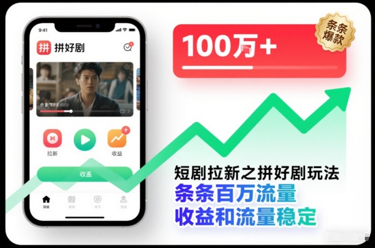 短剧拉新之拼好剧玩法，条条百万流量，收益和流量稳定-猴哥VIP资源站
