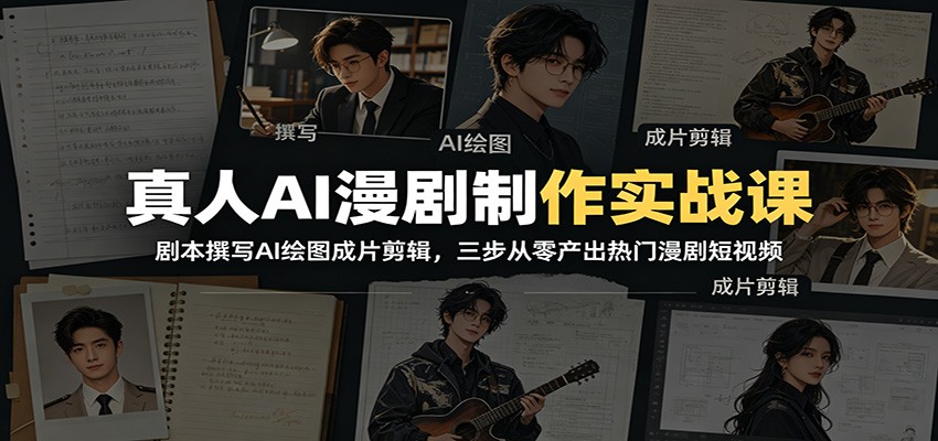 真人AI漫剧制作实战课：剧本撰写AI绘图成片剪辑，三步从零产出热门漫剧短视频-猴哥VIP资源站