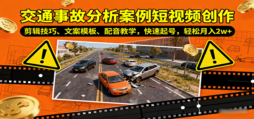 图片[1]-交通事故分析案例短视频创作，剪辑技巧、文案模板、配音教学，快速起号，轻松月入2w+-猴哥VIP资源站