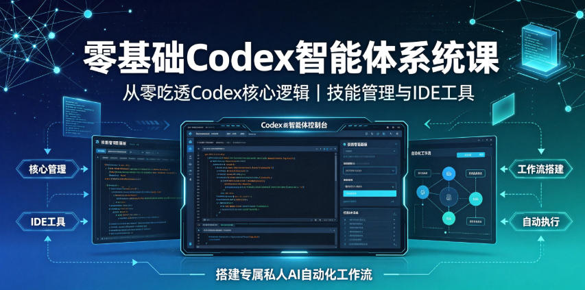零基础Codex智能体系统课|从零吃透Codex核心逻辑、技能管理与IDE工具,搭建专属私人AI自动化工作流-猴哥VIP资源站