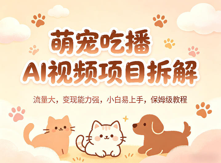 萌宠吃播AI视频项目拆解，流量大，变现能力强，小白易上手，保姆级教程-猴哥VIP资源站