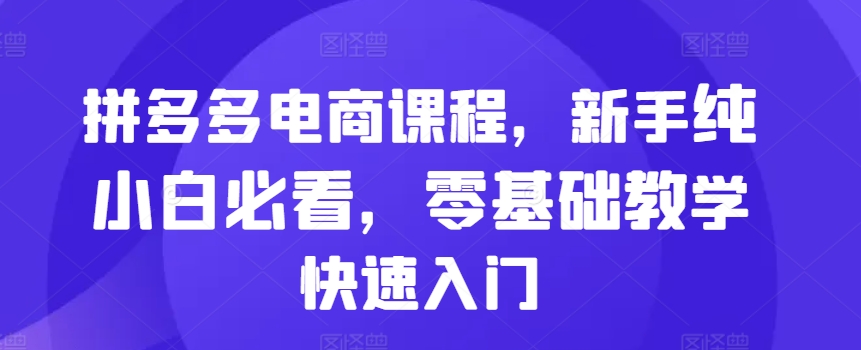 拼多多电商课程，新手纯小白必看，零基础教学快速入门-猴哥VIP资源站