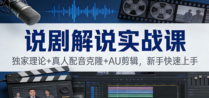 说剧解说实战课：独家理论+真人配音克隆+AU剪辑，新手快速上手-猴哥VIP资源站