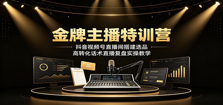 金牌主播特训营：抖音视频号直播间搭建选品，高转化话术直播复盘实操教学-猴哥VIP资源站