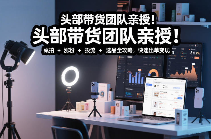 头部带货团队亲授!专业短视频实拍带货课:桌拍+涨粉+投流+选品全攻略,快速出单变现,月入2w+-猴哥VIP资源站