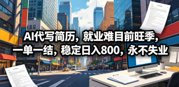AI代写简历，就业难目前旺季，一单一结，稳定日入800，永不失业-猴哥VIP资源站