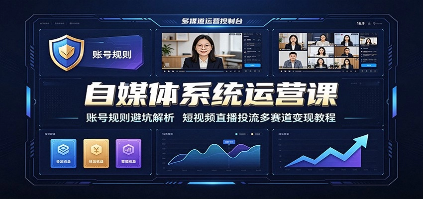 自媒体系统运营课:账号规则避坑解析,短视频直播投流多赛道变现教程-猴哥VIP资源站