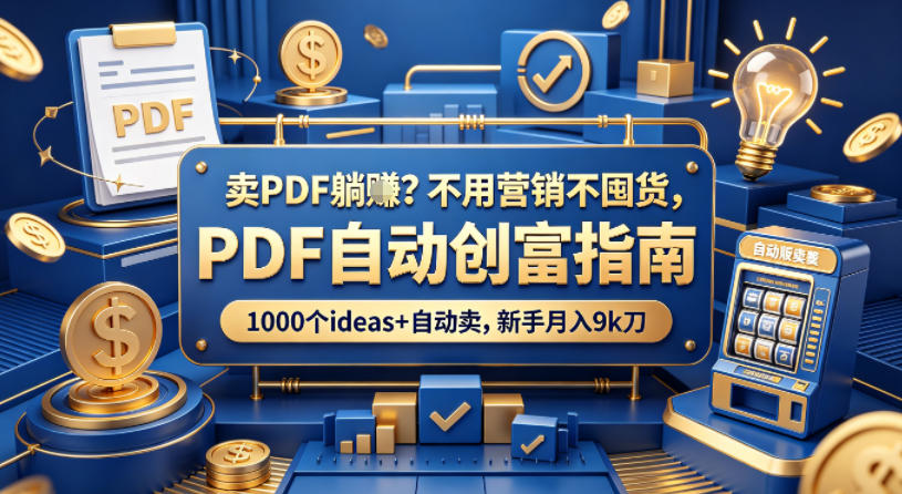 卖PDF躺賺？不用营销不囤货，PDF自动创富指南，1000个ideas+自动卖，新手月入9k刀【原创双语字幕】-猴哥VIP资源站