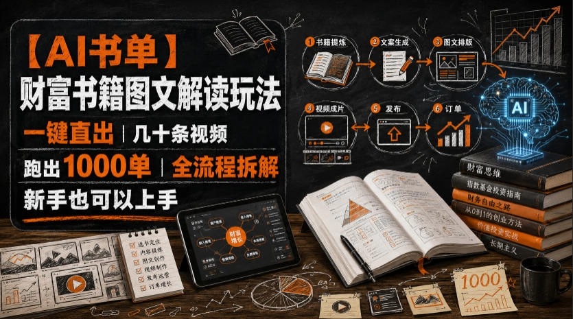 【AI书单】财富书籍图文解读玩法，一键直出，几十条视频，跑出1000单，全流程拆解，新手也可以上手-猴哥VIP资源站