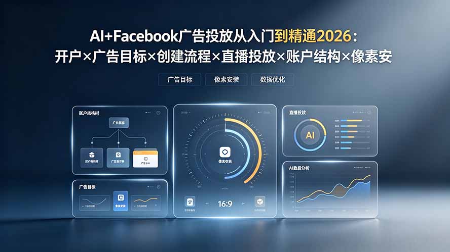 AI+Facebook广告投放从入门到精通2026：开户×广告目标×创建流程×直播投放×账户结构×像素安装×AI赋能-猴哥VIP资源站
