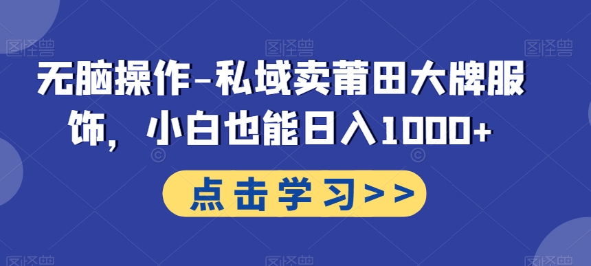无脑操作-私域卖莆田大牌服饰,小白也能日入1000+