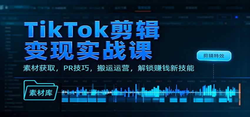 TikTok剪辑变现实战课：素材获取，PR技巧，搬运运营，解锁赚钱新技能-猴哥VIP资源站