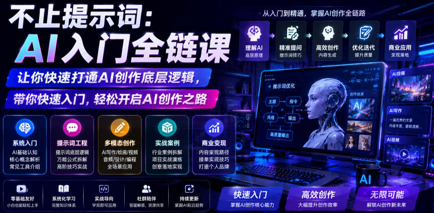 不止提示词：AI入门全链课，让你快速打通AI创作底层逻辑，带你快速入门，轻松开启AI创作之路-猴哥VIP资源站
