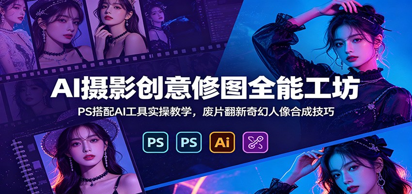 AI摄影创意修图全能工坊:PS搭配AI工具实操教学,废片翻新奇幻人像合成技巧-猴哥VIP资源站
