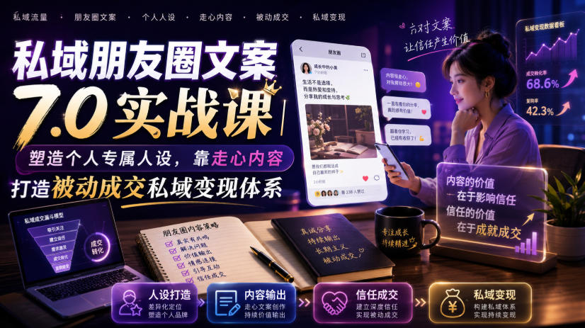 私域朋友圈文案7.0实战课|塑造个人专属人设,靠走心内容打造被动成交私域变现体系-猴哥VIP资源站