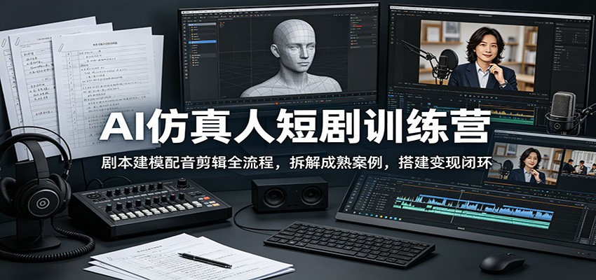 AI仿真人短剧训练营：剧本建模配音剪辑全流程，拆解成熟案例，搭建变现闭环-猴哥VIP资源站