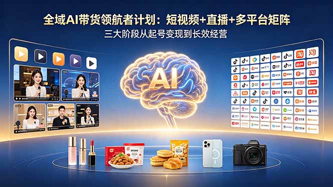 全域AI带货领航者计划：短视频+直播+多平台矩阵，三大阶段从起号变现到长效经营-猴哥VIP资源站