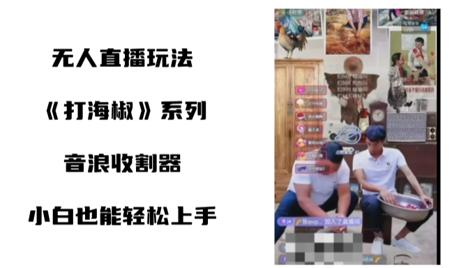 打海椒无人直播整蛊项目，小白轻松上手撸音浪收割器-猴哥VIP资源站