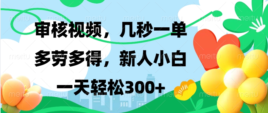 视频审核，新手可做，多劳多得，新人小白一天轻松300+-猴哥VIP资源站