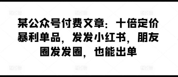 某公众号付费文章:十倍定价暴利单品,发发小红书,朋友圈发发圈,也能出单-猴哥VIP资源站