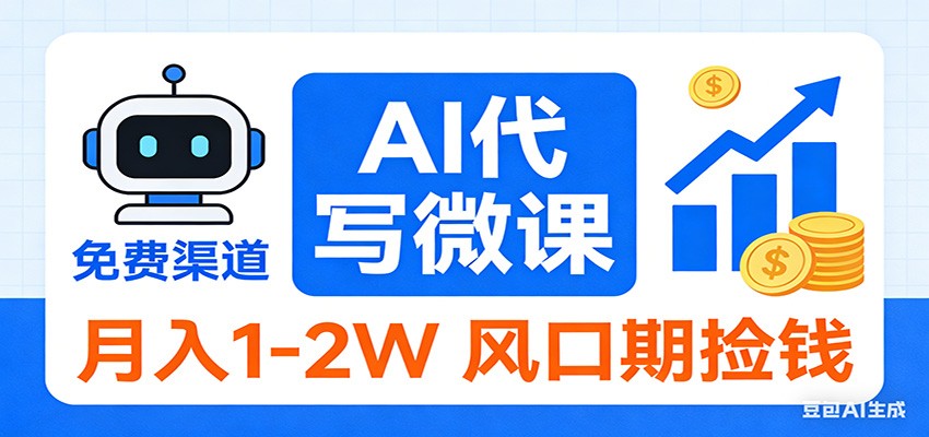 2026告别打工！AI 代写微课，提供免费渠道，月入 1-2W 风口期捡钱-猴哥VIP资源站