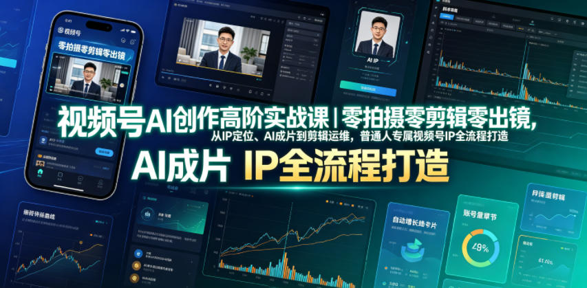视频号AI创作高阶实战课|零拍摄零剪辑零出镜,从IP定位、AI成片到剪辑运维,普通人专属视频号IP全流程打造-猴哥VIP资源站