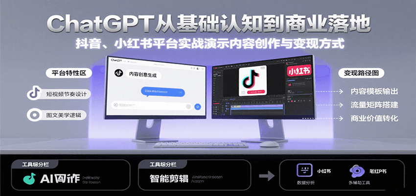 ChatGPT从基础认知到商业落地，实战演示抖音、小红书等平台的内容创作与变现-猴哥VIP资源站
