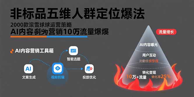 非标品五维人群定位法,2000款滚雪球运营策略,AI内容营销10万流量引爆-猴哥VIP资源站
